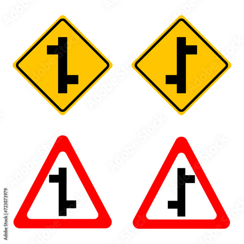 Staggered intersection sign. Vector design.