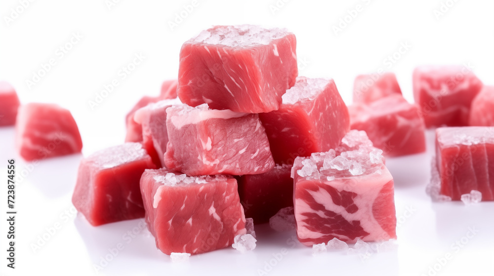 Picture of fresh beef cubes in ice cubes
Picture of fresh beef cubes in ice cubes
