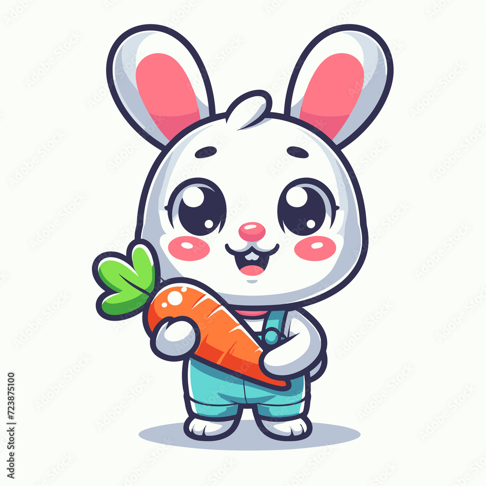 Cartoon character rabbit with carrot, flat colors