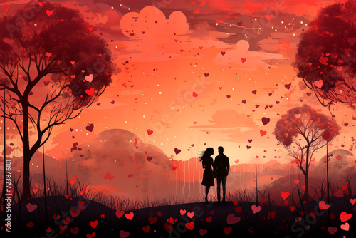 Silhouetted couple in love enjoy intimate moment together on a sun shines background 
