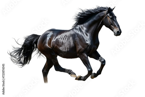 Black Horse in Motion Isolated on Transparent Background