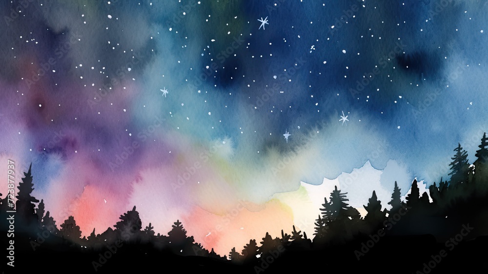 美しい星空の水彩画_3 美しい星空の水彩画_3