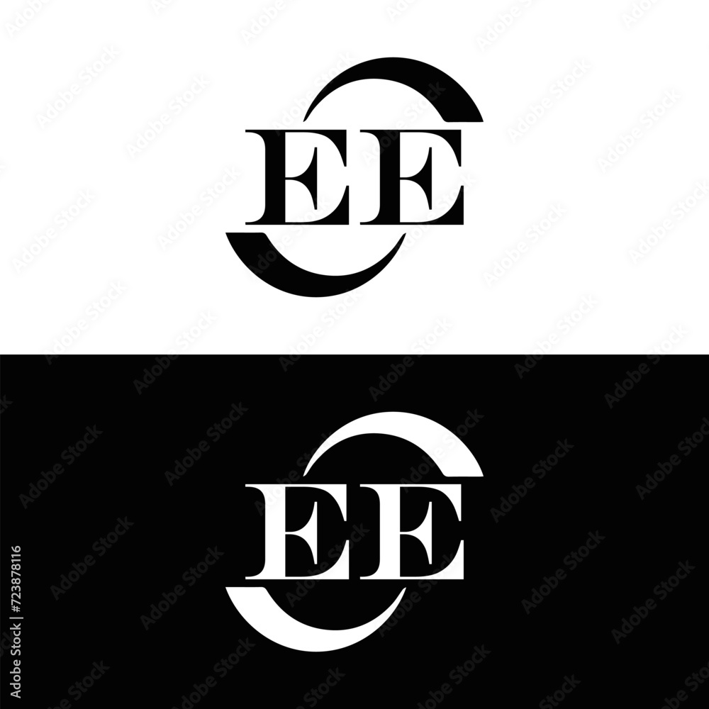 Fototapeta premium EE logo. E E design. White EE letter. EE, E E letter logo SET design. Initial letter EE linked circle uppercase monogram logo. E E letter logo SET vector design. EE letter logo design