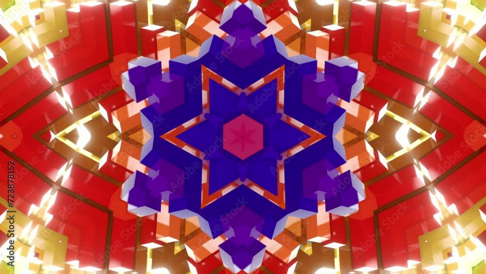 farbenfrohe symetrische sternenförmige Geometrie - farbige Quader, Fraktale, Perspektive, Flächen, Formen, Winkel, Körper, Symmetrie, Rendering