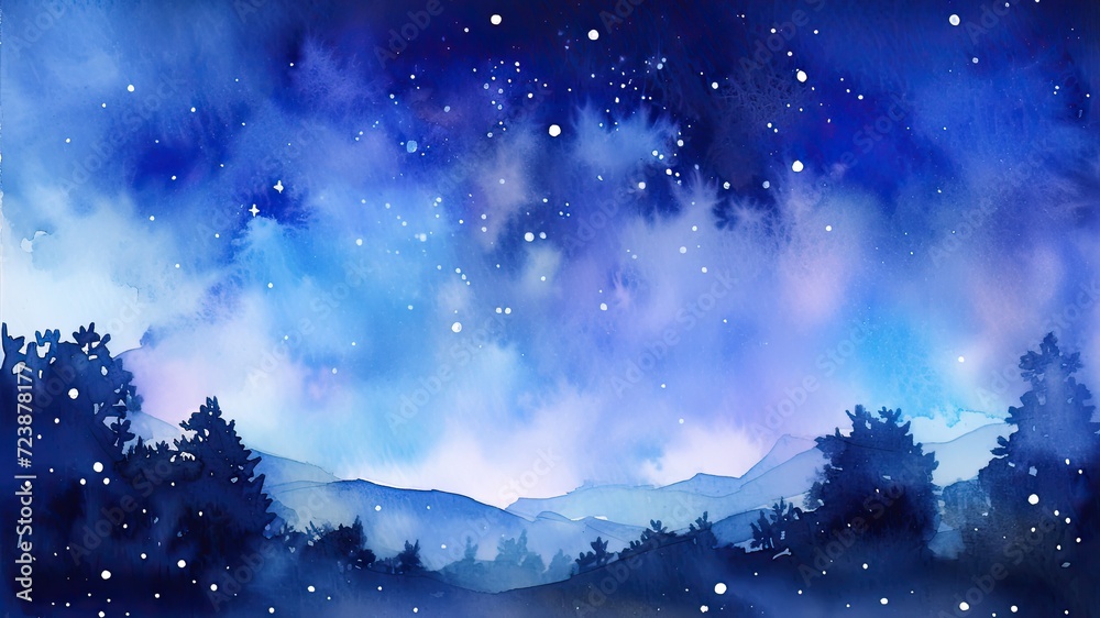 Naklejka premium 美しい星空の水彩画_4