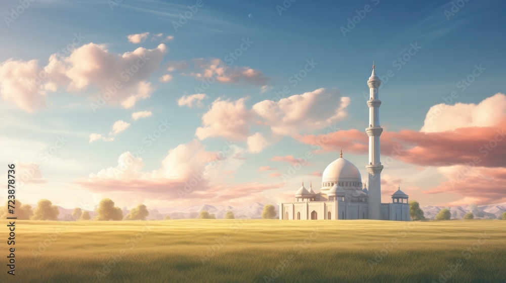 Beautiful view of the mosque in the meadow.