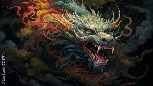 Fierce Dragon Amidst Mystic Smoke and Flames