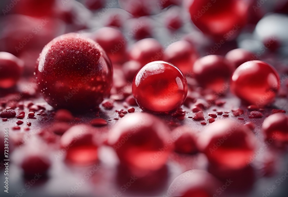 AI generated illustration of various red liquid spheres arranged on a sleek black surface AI generated illustration of various red liquid spheres arranged on a sleek black surface