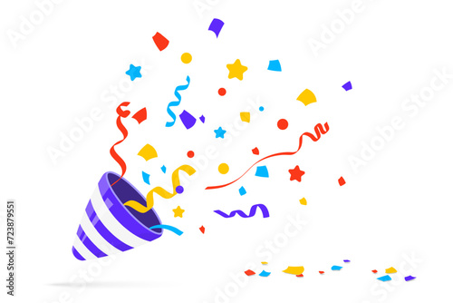 Party Popper. Exploding festive Popper with confetti. The element of celebrating a new year, birthday and any holiday. Flapper for celebration decoration design emoji. Confetti party popper