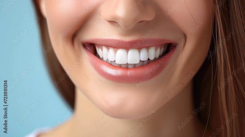 Fototapeta premium Young woman with healthy gums and teeth, close up.