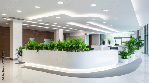 Spacious white lobby or entrance of a corporate or medical office