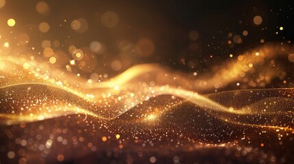 Abstract shine glow backgound. Gold (bronze) glitter wave on brown.