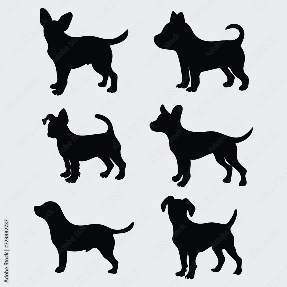 vector flat design small dog animal black silhouette