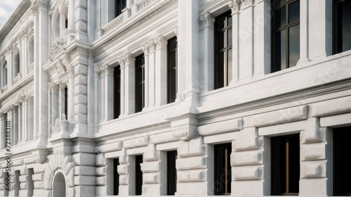 Close-up of the facade of a building with white columns.