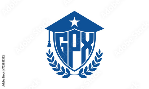 GPX three letter iconic academic logo design vector template. monogram, abstract, school, college, university, graduation cap symbol logo, shield, model, institute, educational, coaching canter, tech photo