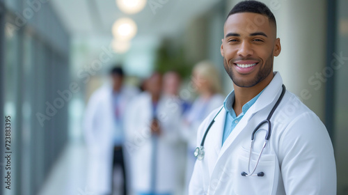 A male doctor in a white uniform at the clinic