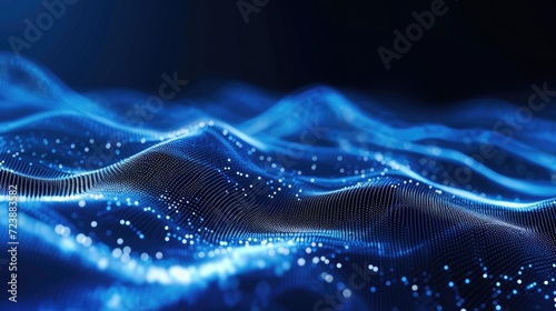 Digital wave with many dots and particles. Abstract dynamic wave background. Technology or science banner © buraratn