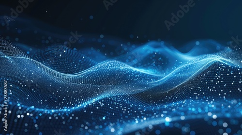 Digital wave with many dots and particles. Abstract dynamic wave background. Technology or science banner © buraratn