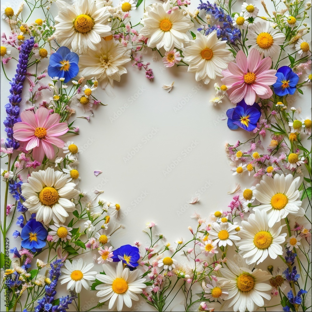 Fresh flower floral frame, Background of round fresh flowers frame arranged together on whole image Fresh flower floral frame, Background of round fresh flowers frame arranged together on whole image