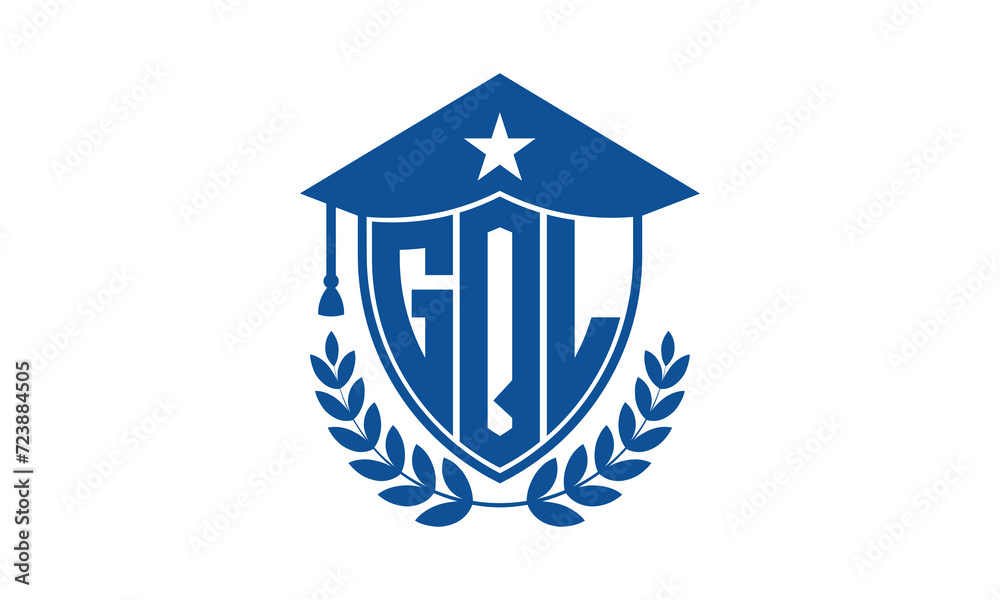 GQL three letter iconic academic logo design vector template. monogram, abstract, school, college, university, graduation cap symbol logo, shield, model, institute, educational, coaching canter, tech GQL three letter iconic academic logo design vector template. monogram, abstract, school, college, university, graduation cap symbol logo, shield, model, institute, educational, coaching canter, tech