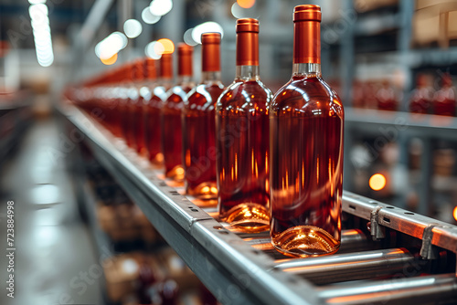 Modern industrial wine bottle production, line process photo