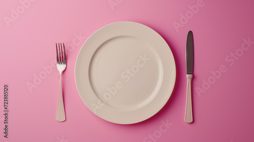 Elegant White Dinner Plate with Silverware.