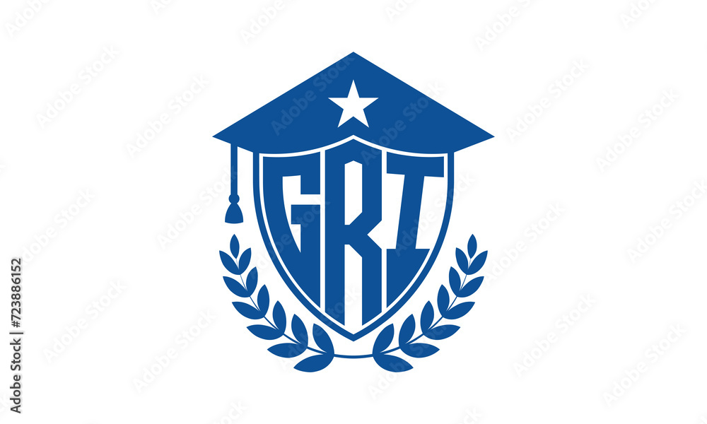GRI three letter iconic academic logo design vector template. monogram, abstract, school, college, university, graduation cap symbol logo, shield, model, institute, educational, coaching canter, tech GRI three letter iconic academic logo design vector template. monogram, abstract, school, college, university, graduation cap symbol logo, shield, model, institute, educational, coaching canter, tech