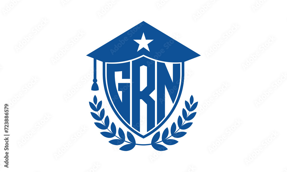 GRN three letter iconic academic logo design vector template. monogram, abstract, school, college, university, graduation cap symbol logo, shield, model, institute, educational, coaching canter, tech GRN three letter iconic academic logo design vector template. monogram, abstract, school, college, university, graduation cap symbol logo, shield, model, institute, educational, coaching canter, tech