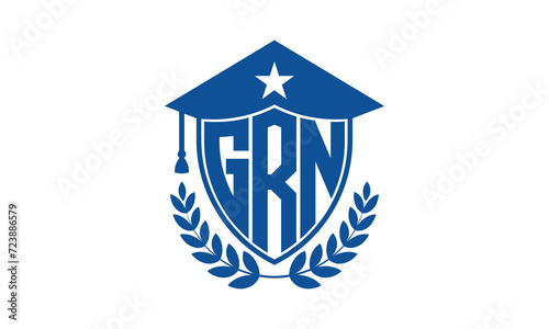 GRN three letter iconic academic logo design vector template. monogram, abstract, school, college, university, graduation cap symbol logo, shield, model, institute, educational, coaching canter, tech photo