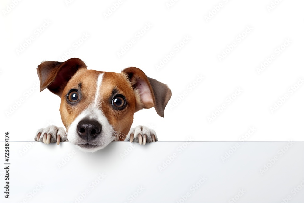 Small dog with a cute face, on a white background.
