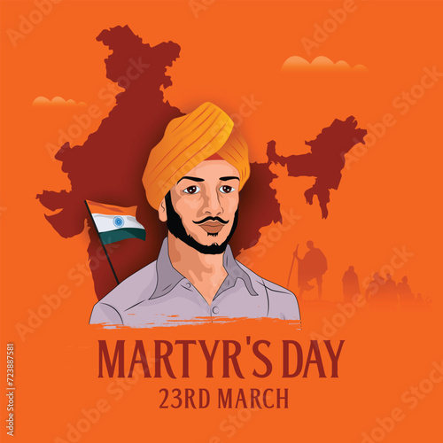 shaheed bhagat singh, sardar bhagat singh, martyrs day vector illustration of Indian people celebrating shaheed diwas photo