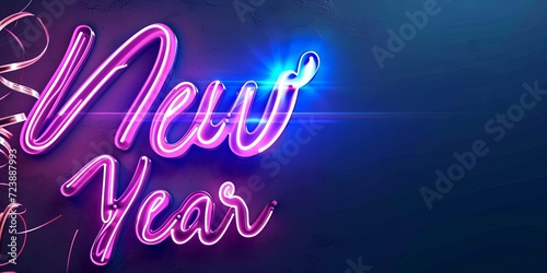 festive new year neon sign on dark background, Generative AI
