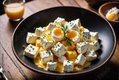 A type of cheese curd dish made from cottage cheese, eggs, and caraway seeds by ai generated photo