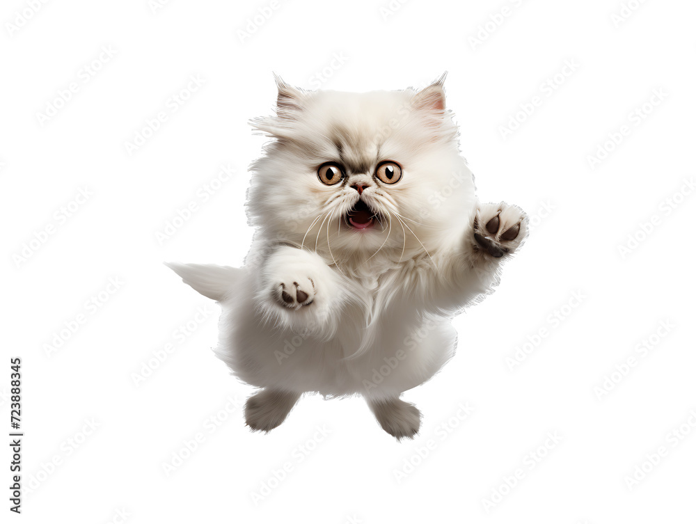 Cute Persian cat jumping on transparent background PNG