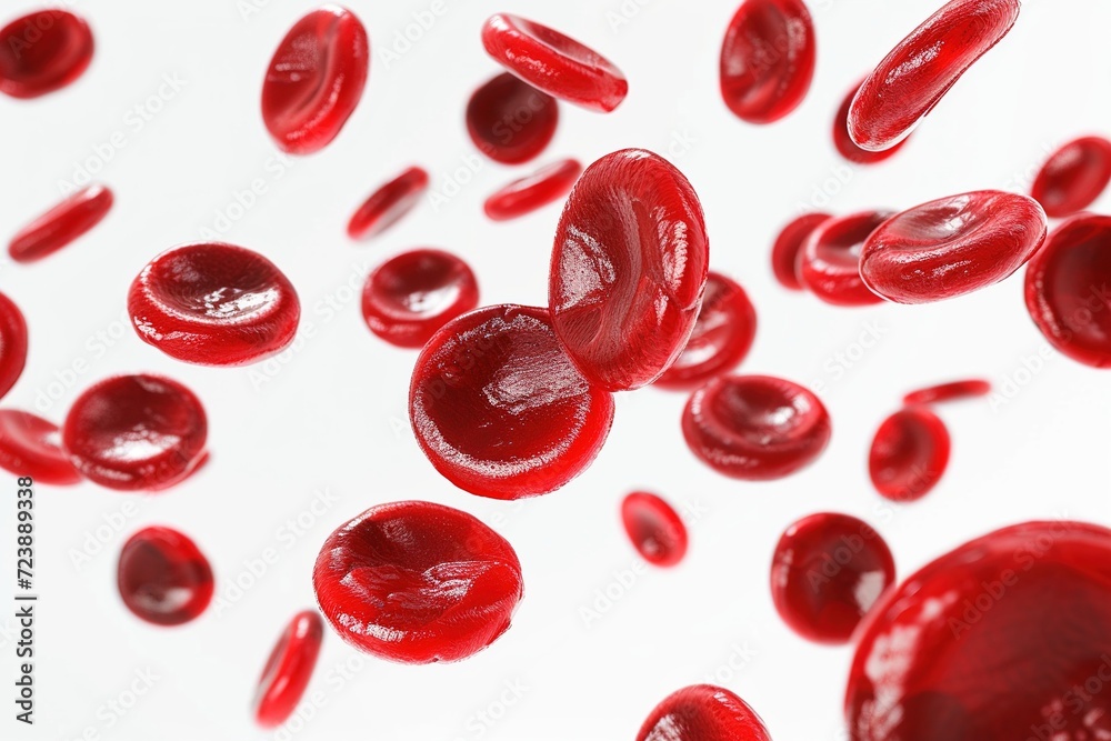 Isolated red blood cells on a clean white background. Isolated concept. Many red blood cells. 3D render. Cells. Body composition. Isolated red blood cells on a clean white background. Isolated concept. Many red blood cells. 3D render. Cells. Body composition.