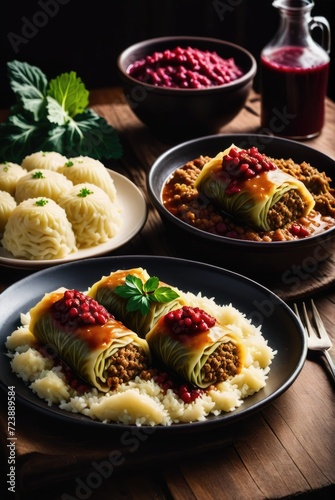 Cabbage rolls stuffed with a mixture of minced meat, rice, and spices by ai generated