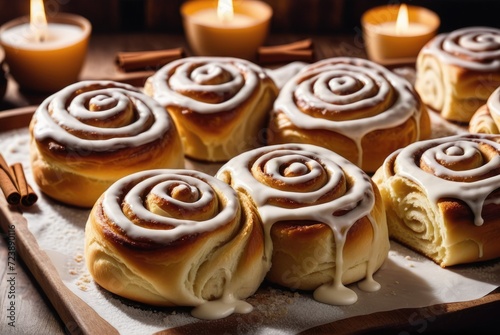 Cinnamon rolls, similar to the Swedish kanelbulle, made with buttery dough and flavored by ai generated