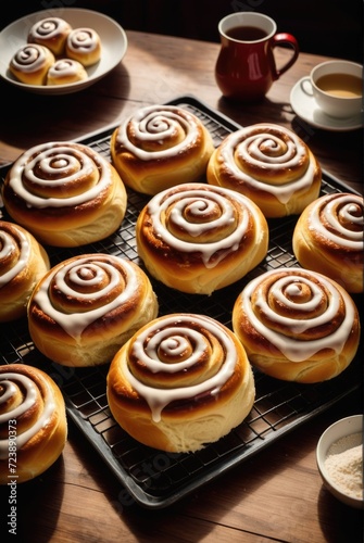 Cinnamon rolls, similar to the Swedish kanelbulle, made with buttery dough and flavored by ai generated