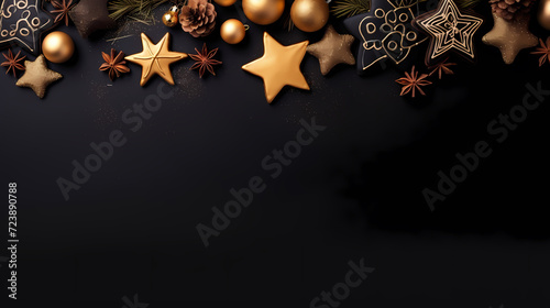 Flat lay composition for festive background with festive decorations and stars © win