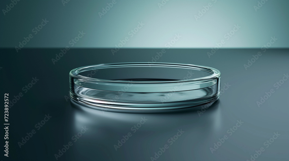 Empty glass jar/Petri dish in front of a gray studio background (AI generated) Empty glass jar/Petri dish in front of a gray studio background (AI generated)