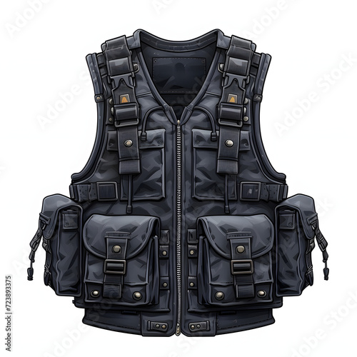 Police tactical vest isolated on white background, flat design, png 