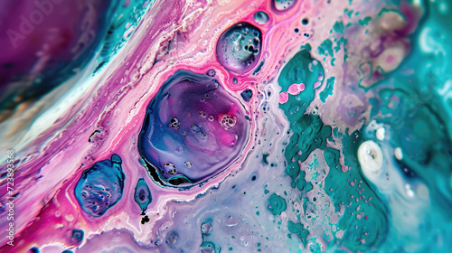 Close up shot of vibrant purple and blue liquid. Perfect for use in science and technology projects photo