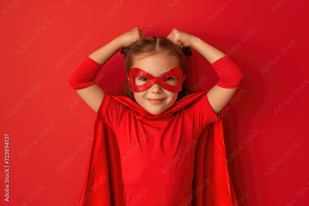 A little girl playing a superhero