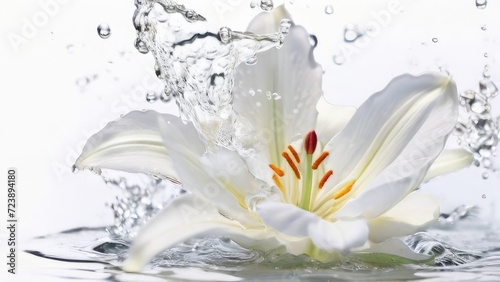 white lily in water splash
