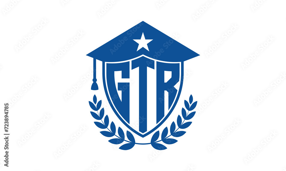 GTR three letter iconic academic logo design vector template. monogram, abstract, school, college, university, graduation cap symbol logo, shield, model, institute, educational, coaching canter, tech GTR three letter iconic academic logo design vector template. monogram, abstract, school, college, university, graduation cap symbol logo, shield, model, institute, educational, coaching canter, tech