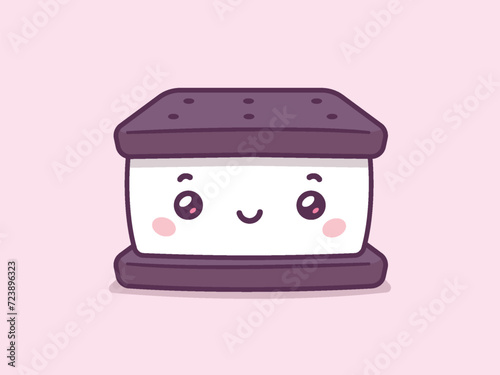 Cute Ice cream sandwich cartoon kawaii character vector illustration