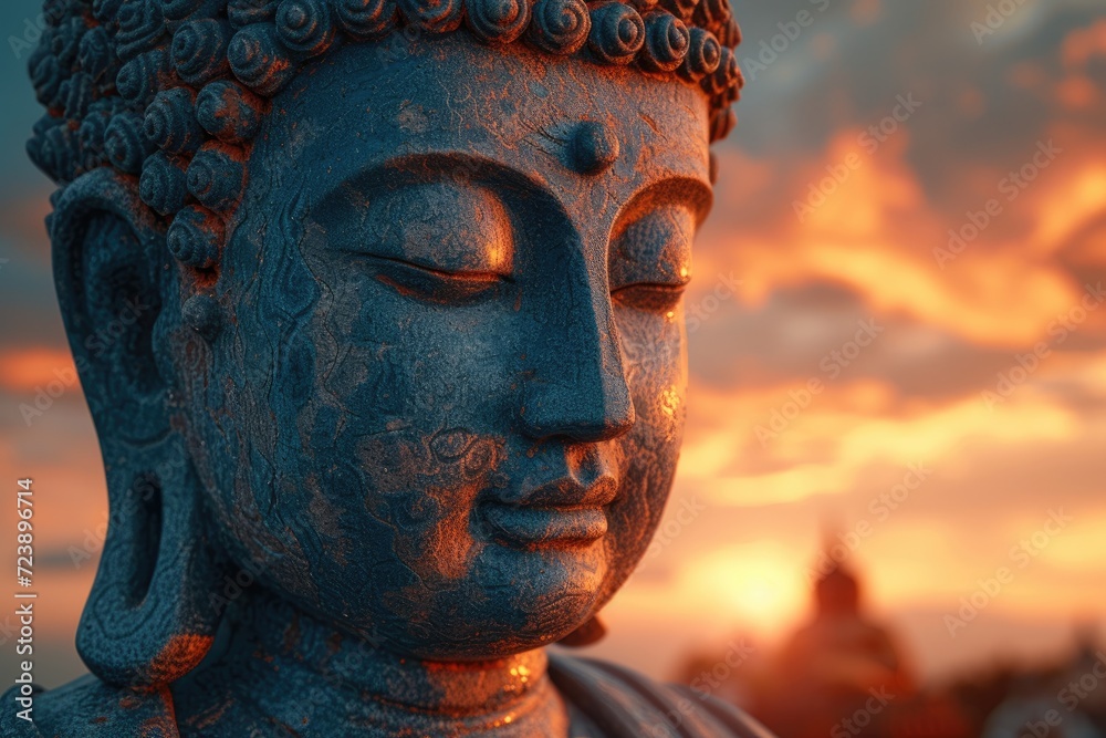 a_statue_of_a_buddha_against_a_yellow_sky