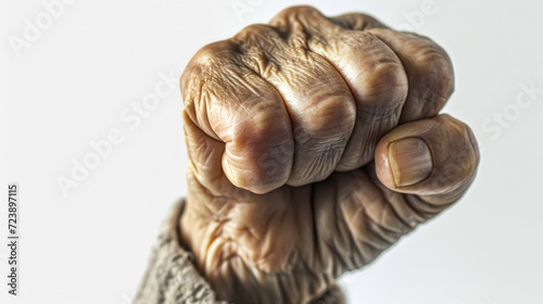 Close-up view of person's hand with fist. Can be used to depict strength, determination, power, or unity