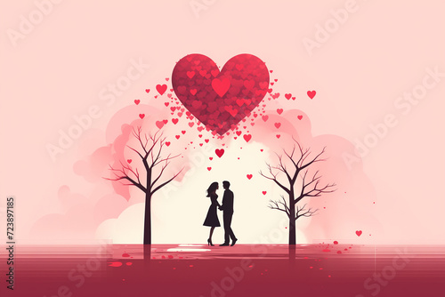 A romantic digital illustration of a couple's lover, conveying a mood of love and Valentine's Day celebration. Love concept background.