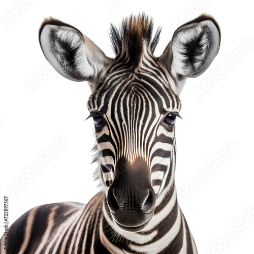 Close up portrait of a zebra face  isolated on white background